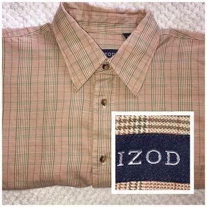 ☀️IZOD-Long Sleeved Brown Plaid Buttoned Shirt L